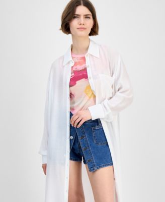 売れ筋商品|||バースリー カットソー トップス レディース Women's Oversized Button-Front Long-Sleeve Shirt, Exclusively at Macy's Crema Women's Yellow Long Sleeve Button Up Shirts - Macy's