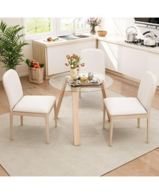 Round Glass Dining Table for 4 with Rubber Wood Frame