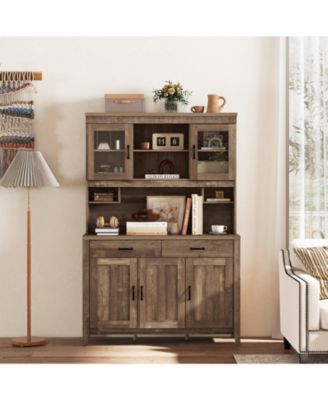 Kitchen Freestanding Hutch Cabinet with Microwave Countertop