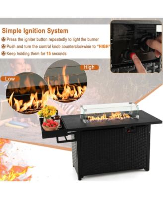 Outdoor Wicker Gas Fire Pit Propane Fire Table with Cover