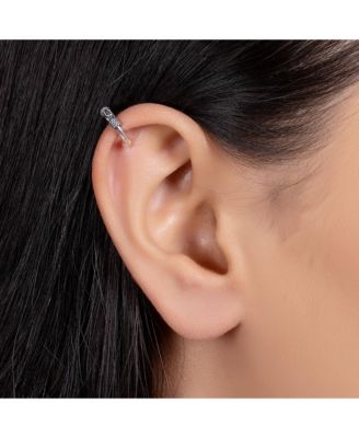 Bali Style Tribal Swirl Cartilage Ear Stud Oxidized Sterling Silver Hoop