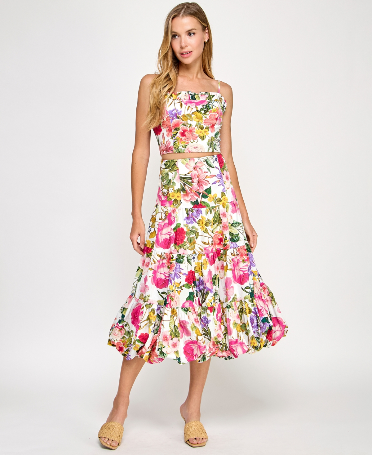 Juniors' 2-Pc. Floral-Print Cotton Dress Set, Created for Macy's - White Multi