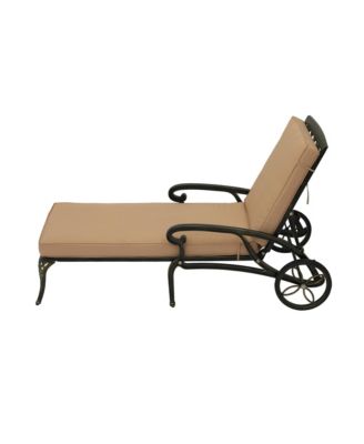 Outdoor Cast Aluminum Chaise Lounge Chair with Wheel and Cushion