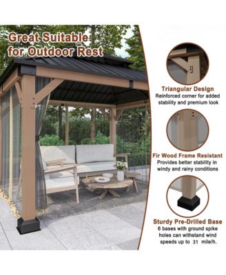 12 ft. x 10 ft. Outdoor Fir Solid Wood Frame Patio Gazebo Canopy Shelter with Galvanized Steel Hardtop Roof Pavilion