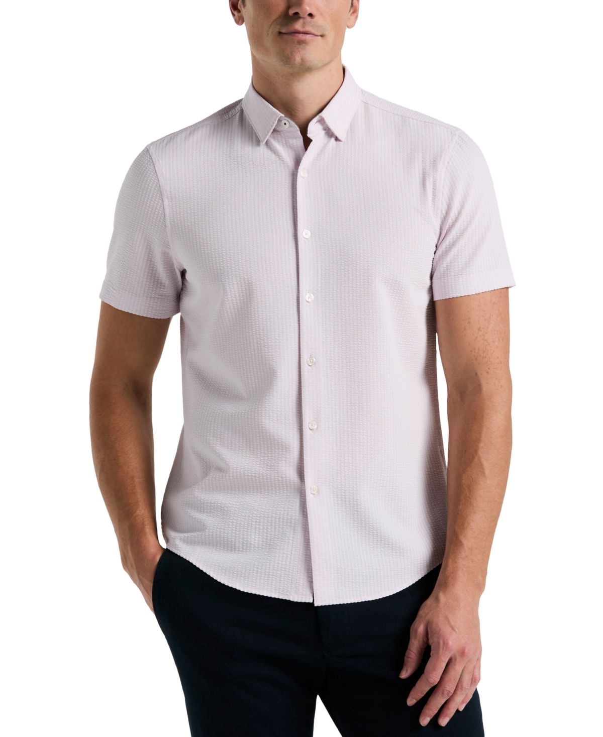 Men's Slim-Fit Stretch Solid Button-Down Seersucker Shirt - Black