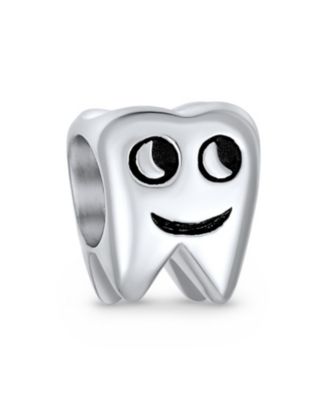 Set of 2 Smiling Tooth and Fairy Dentist Charm Bead Oxidized Sterling Silver