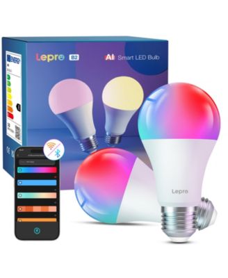 B2 AI Smart RGBWW LED Light Bulbs, 1100LM Color Changing LED Bulb, Alexa Google Assistant Enabled, Voice Control, 2.4GHz WiFi Bluetooth, 2 Pack