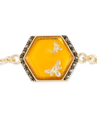Macy's - Amber & Marcasite Polygon Bee Ring in 18k Gold-Plated Sterling Silver