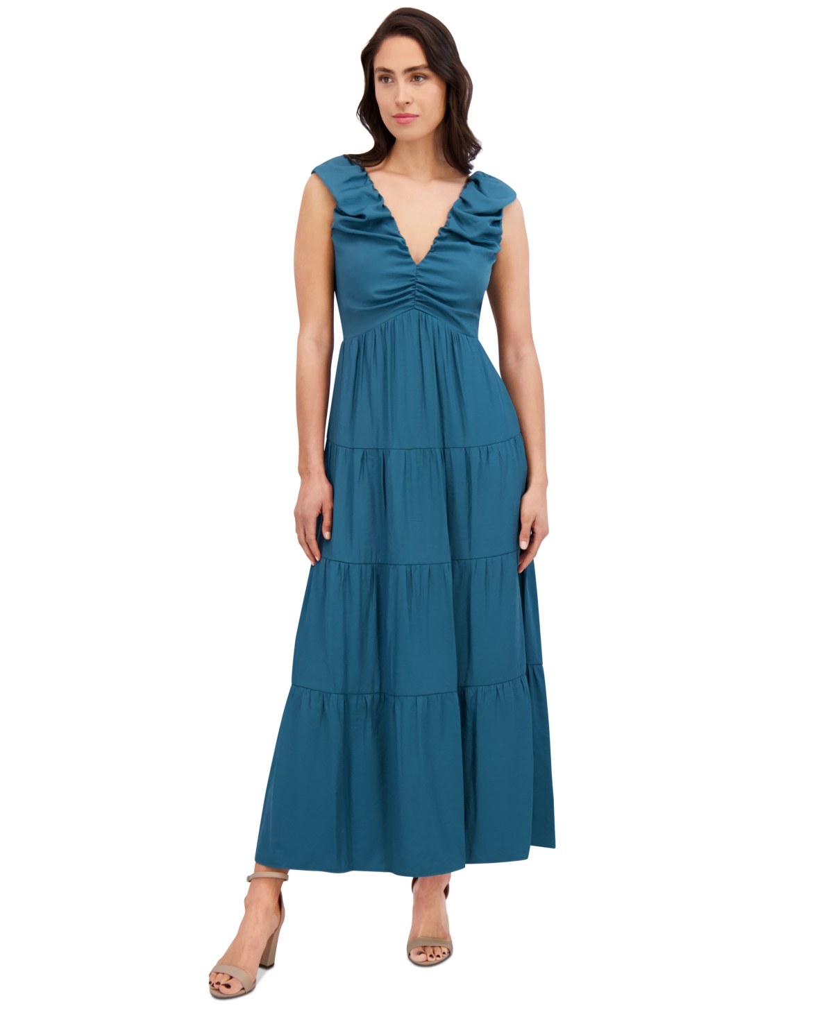 Women's V-Neck Tiered Maxi Dress - Teal