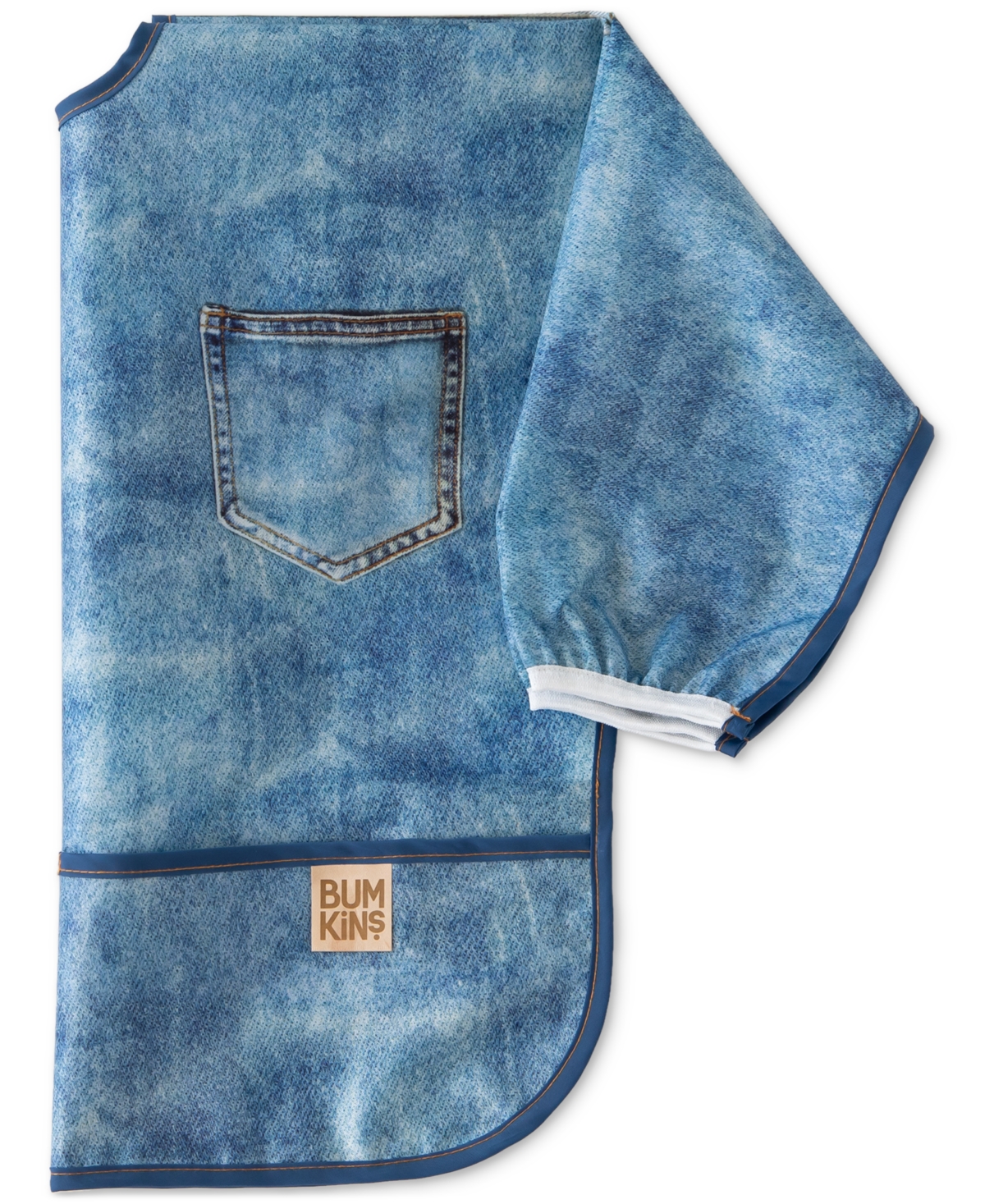 Bumkins Denim Print Sleeved Bib In Blue