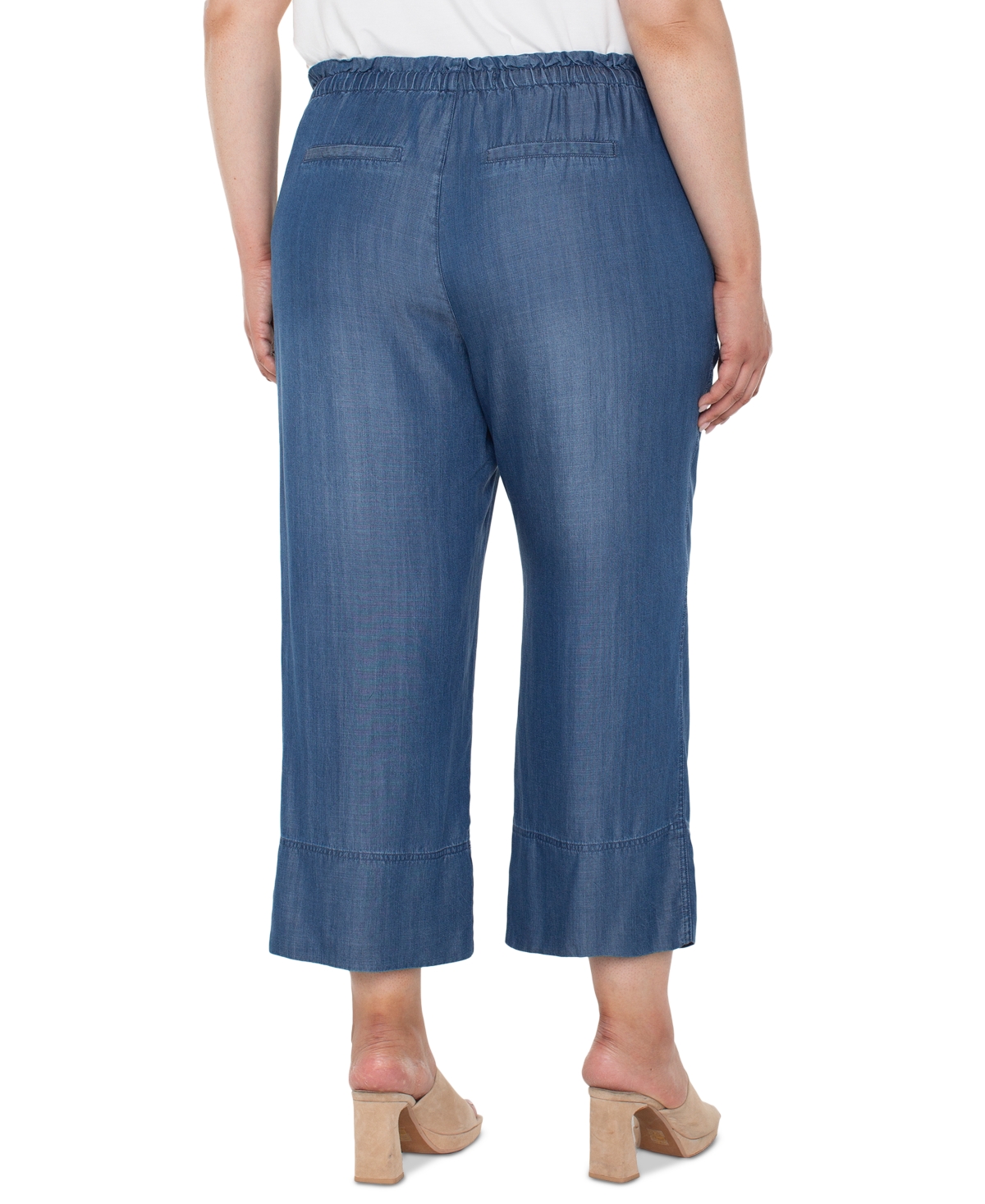 Liverpool Los Angeles Trendy Plus Size Chambray Pull-on Cropped Pants
