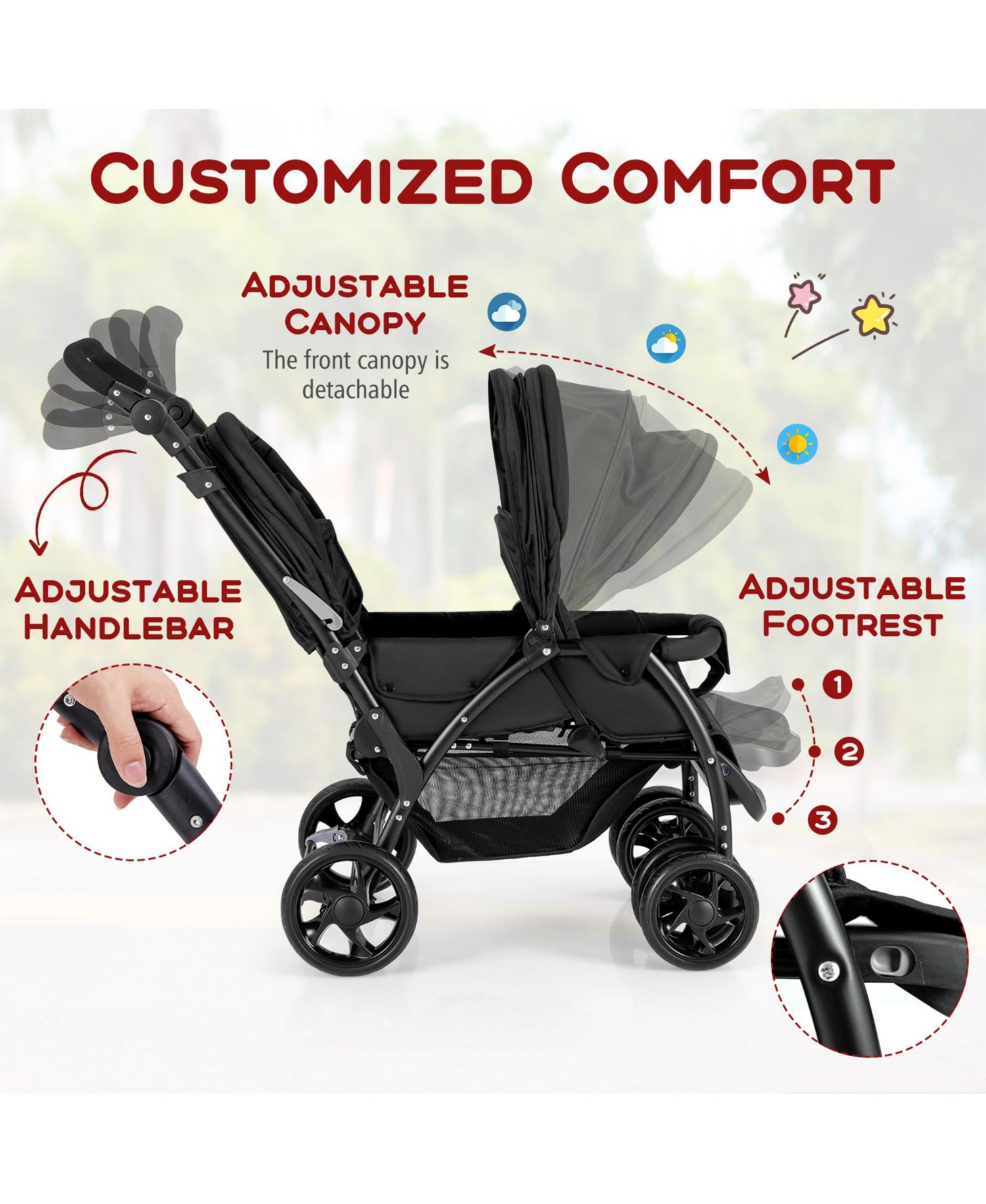 Baby Twin Double Stroller Lightweight Travel Stroller Pushchair