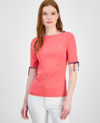 Tommy Hilfiger - Women's Cotton Boat-Neck Tie T-Shirt