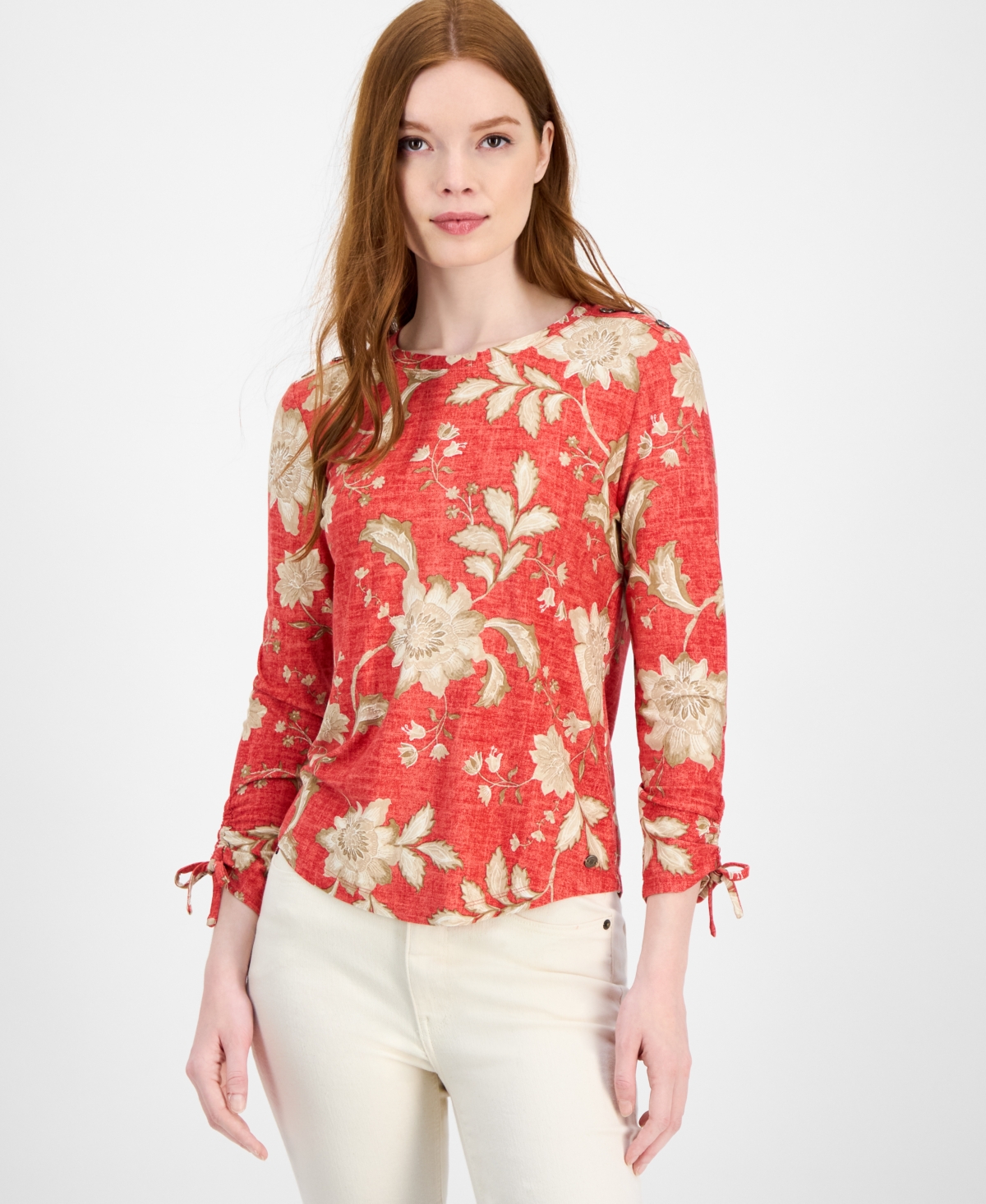 Women's Floral-Print Ruched-Sleeve Top - Coralie Multi