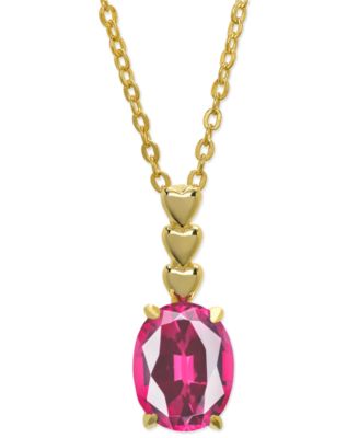 Macy's - Lab Grown Pink Sapphire Oval 18" Pendant Necklace (2-1/10 ct. t.w.) in 14k Gold-Plated Sterling Silver