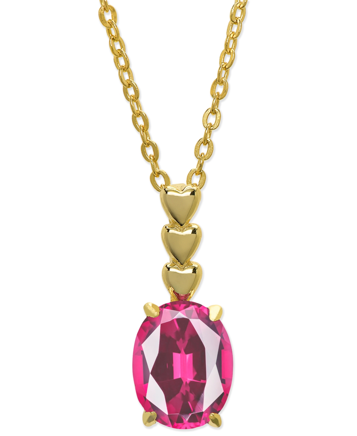 Lab Grown Pink Sapphire Oval 18" Pendant Necklace (2-1/10 ct. t.w.) in 14k Gold-Plated Sterling Silver - Pink Sapphire