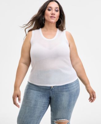 Trendy Plus Size Sheer Sweater-Knit Tank