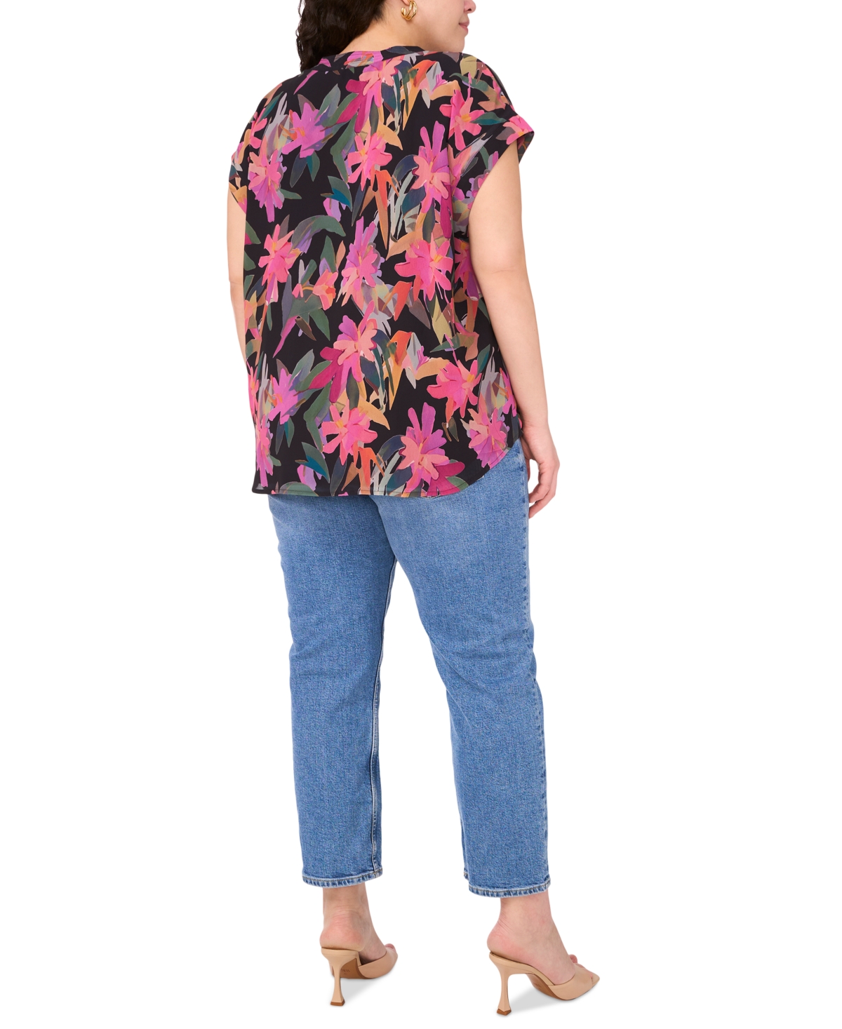 Vince Camuto Plus Size Printed Short-sleeve Blouse