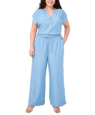 Plus Size Split-Neck Extended-Shoulder Top