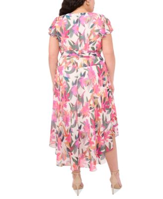 Plus Size Printed Flutter-Sleeve Maxi Dress