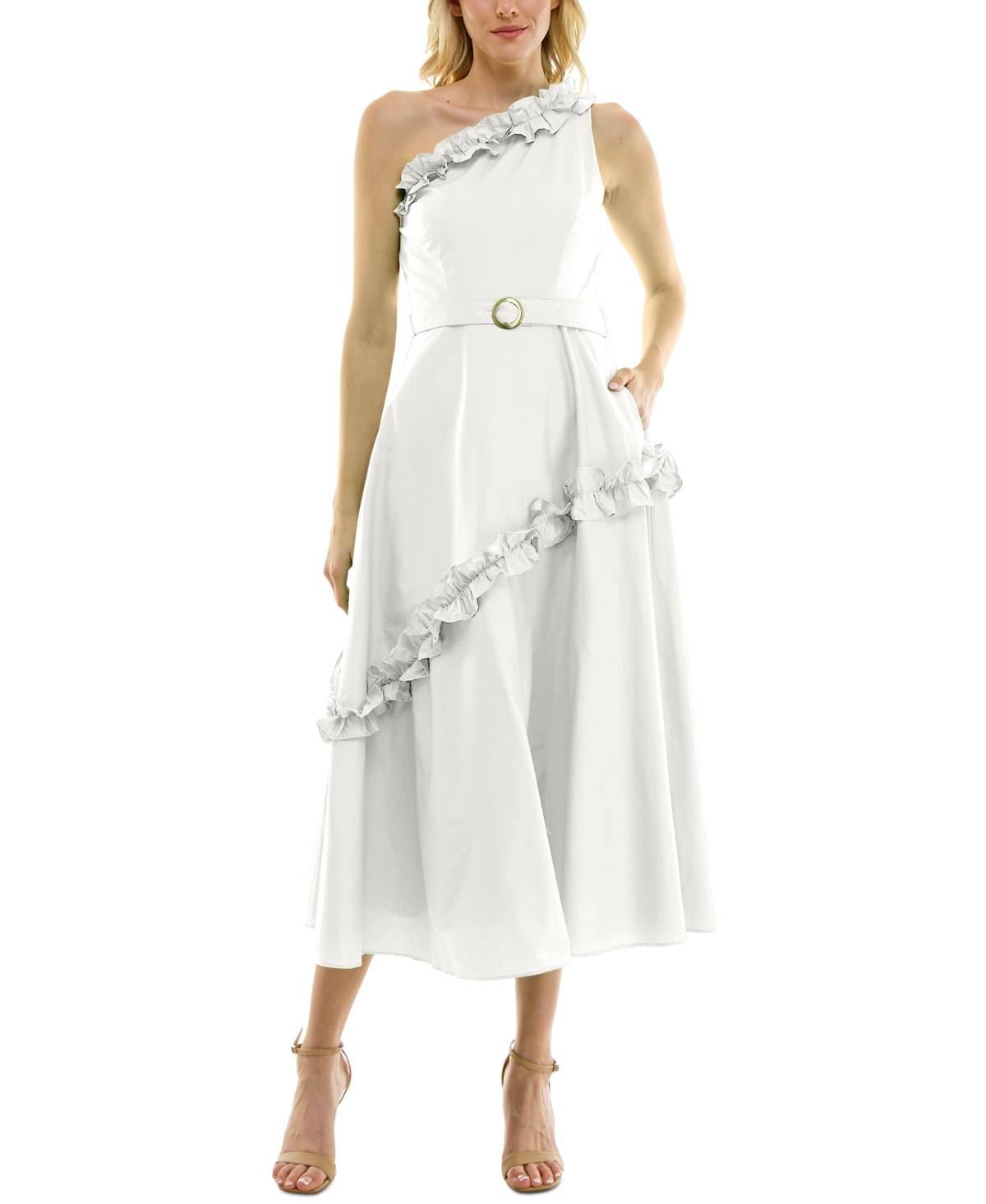 Women's Ruffled A-Line One-Shoulder Dress - White