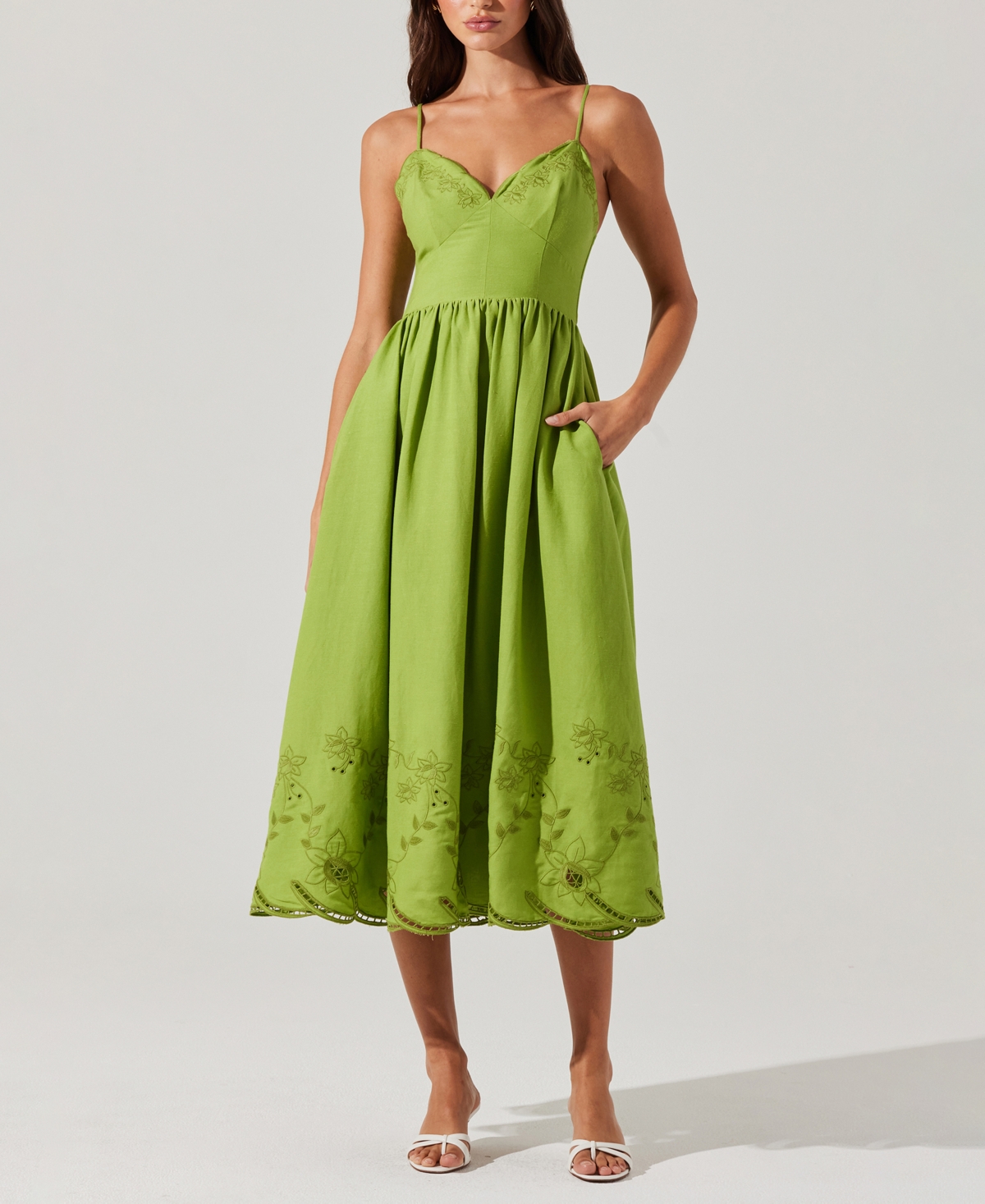Astr The Label Kaidi Ramie Blend Midi Sundress In Green