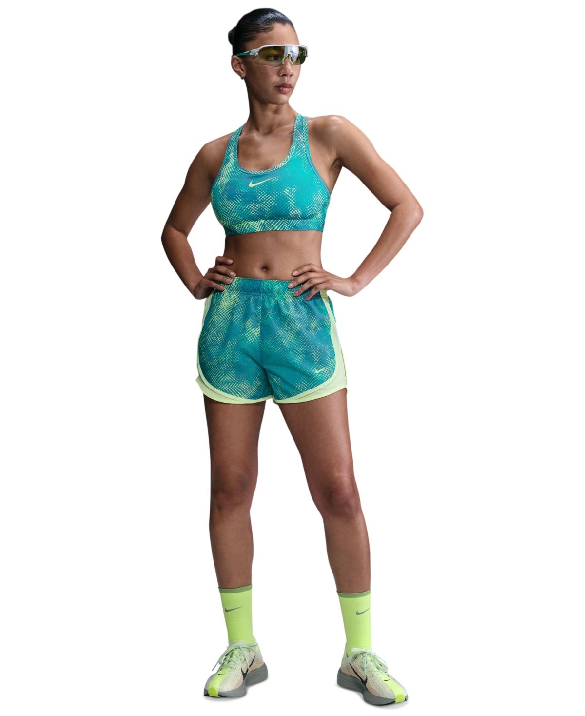 Women's Dri-fit Printed Sports Bra - Dusty Cactus/Smokey Blue/Barely Volt