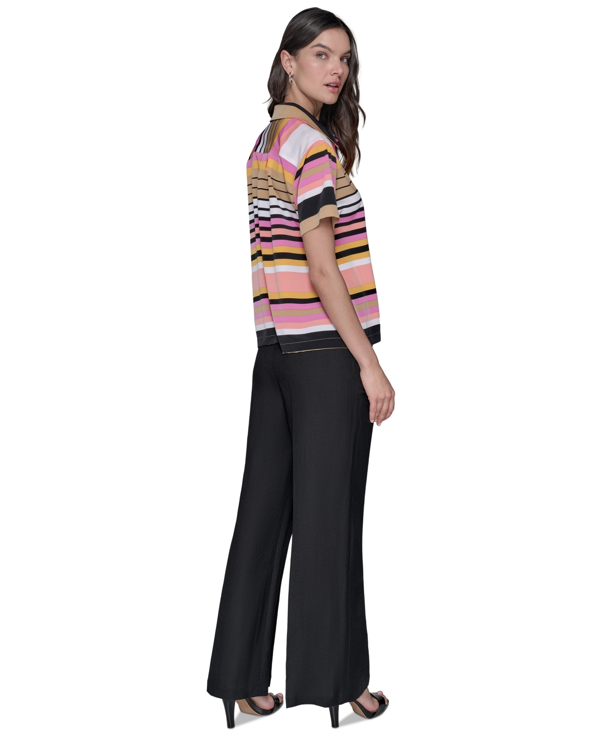 Karl Lagerfeld Women's Conversational Striped Camp Shirt