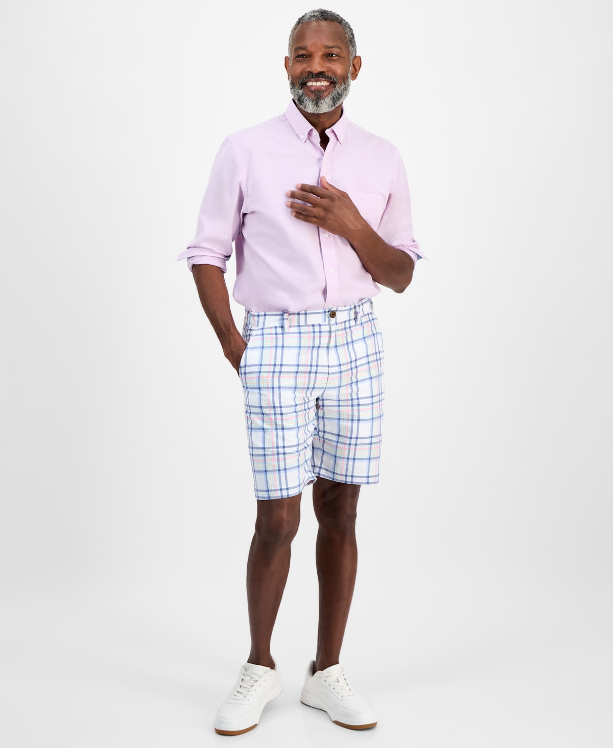 Men's Tonno Cotton Plaid Madras Shorts, Exclusively at Macy's - White