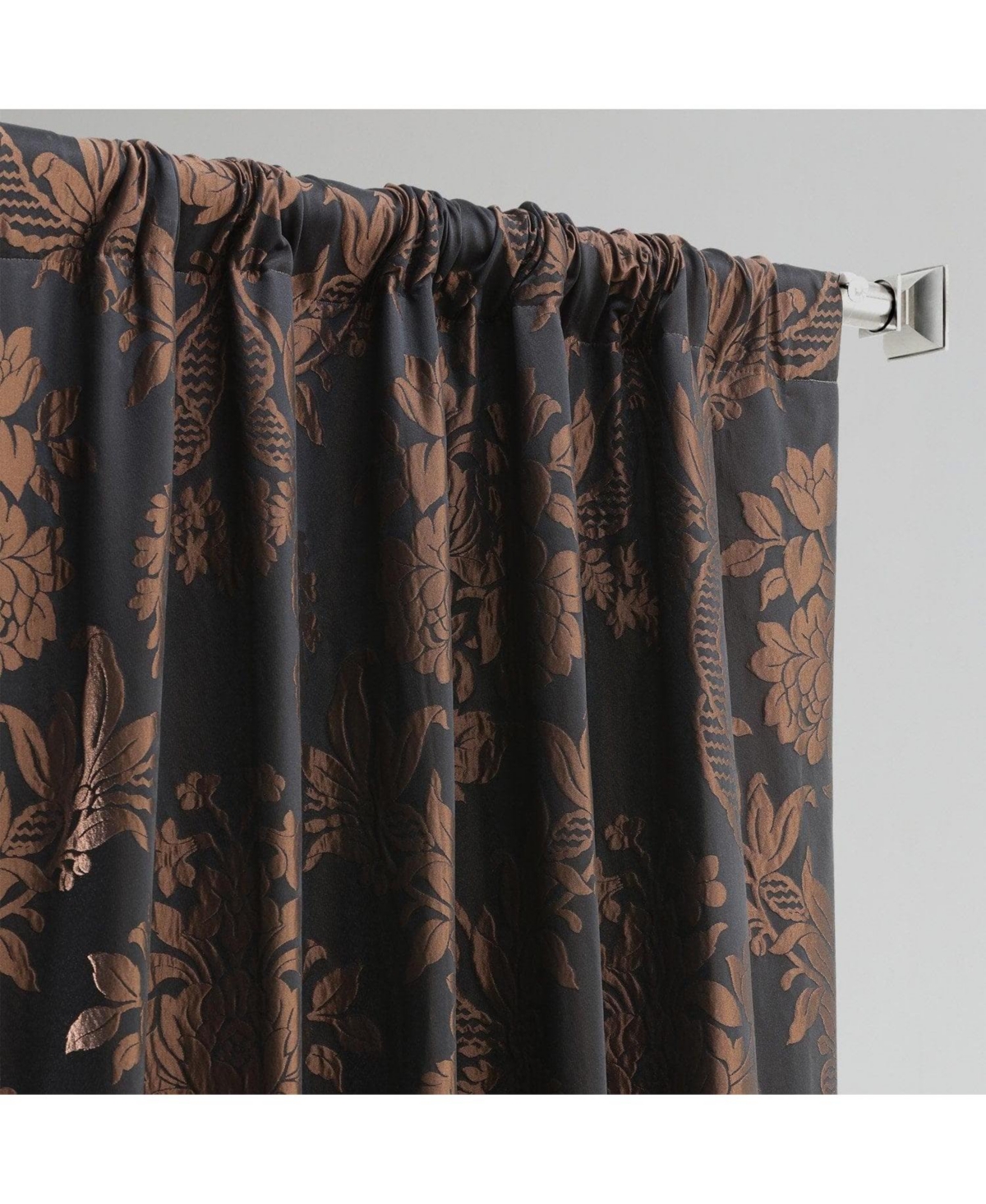 Half Price Drapes Magdelena Black & Copper Damask Faux Silk Jacquard Room Darkening Curtain
