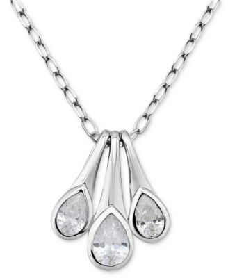 Cubic Zirconia Pear Trio Pendant Necklace, 16" + 2" extender