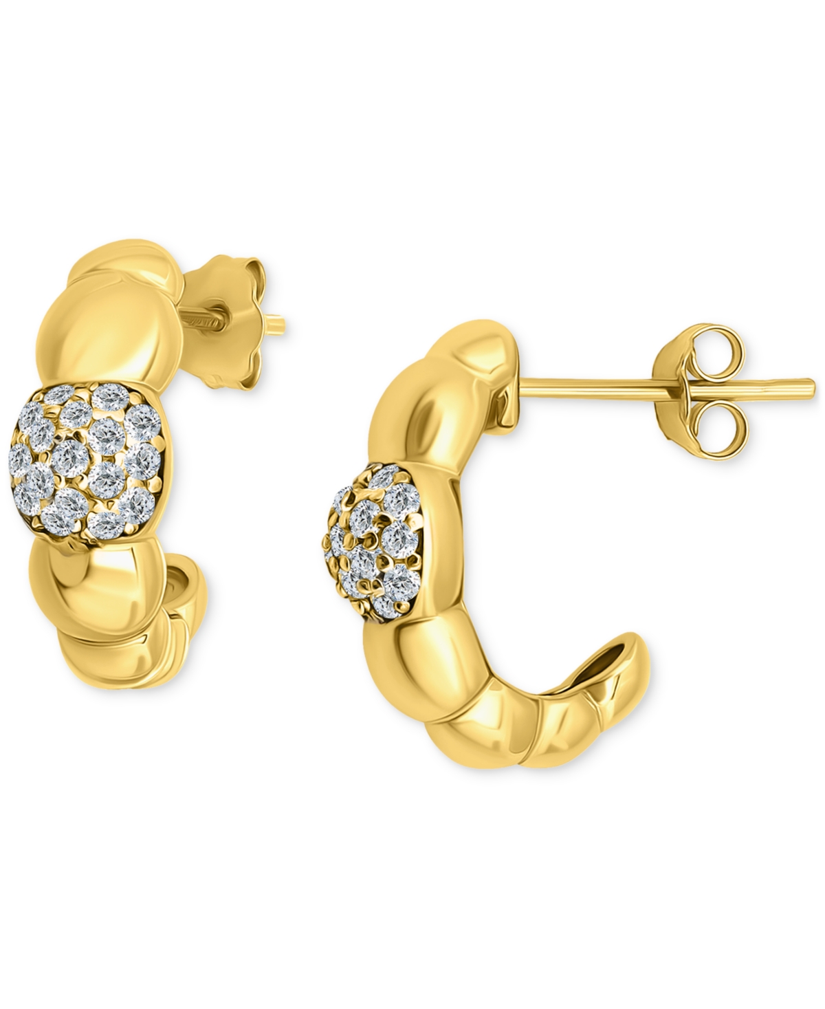 Giani Bernini Cubic Zirconia Accent Puffy Half Hoop Earrings In Sterling Silver (also In 18k Yellow Gold Over Ster