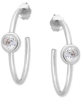 Cubic Zirconia Bezel Small Hoop Earrings, 0.78", Exclusively at Macy's