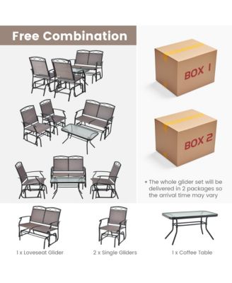 4pcs Patio Glider Conversation Set Swing Rocking Chair Table Heavy-Duty Outdoor