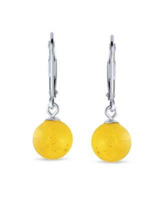 Round Honey Cognac Lemon Amber Drop Ball Earrings