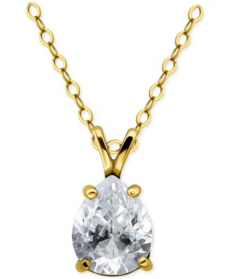 Cubic Zirconia Pear Solitaire Pendant Necklace, 16" + 2" extender