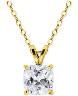 Cubic Zirconia Cushion Solitaire Pendant Necklace, 16" + 2" extender