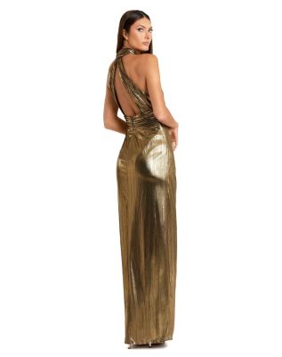 Women's Metallic Criss Cross Halter Neck Gown