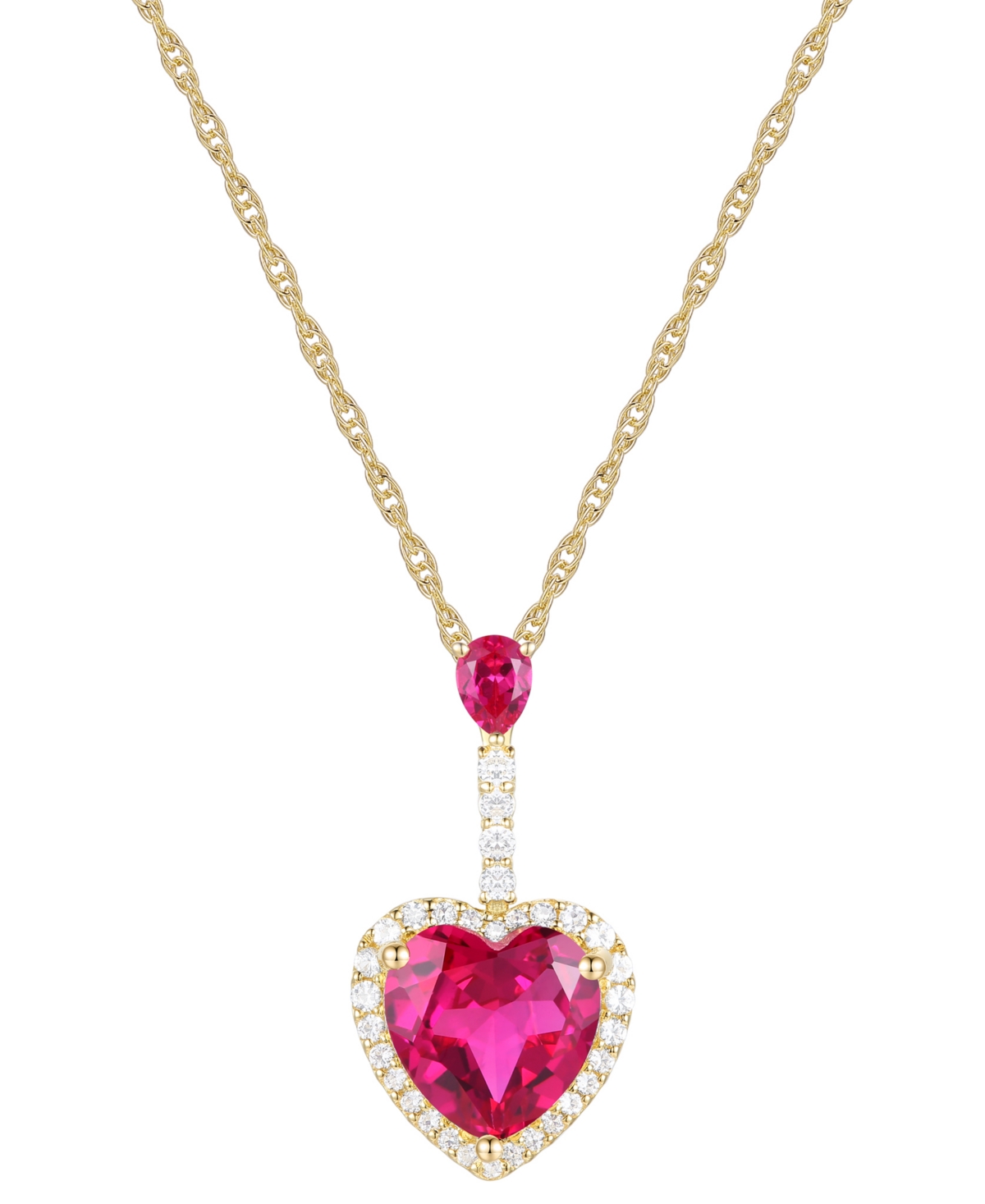 Lab Grown Ruby (3-3/8 ct. t.w.) & Lab Grown White Sapphire (1/3 ct. t.w.) Heart Pendant Necklace in 14k Gold Over Sterling Silver, 18" - Ruby