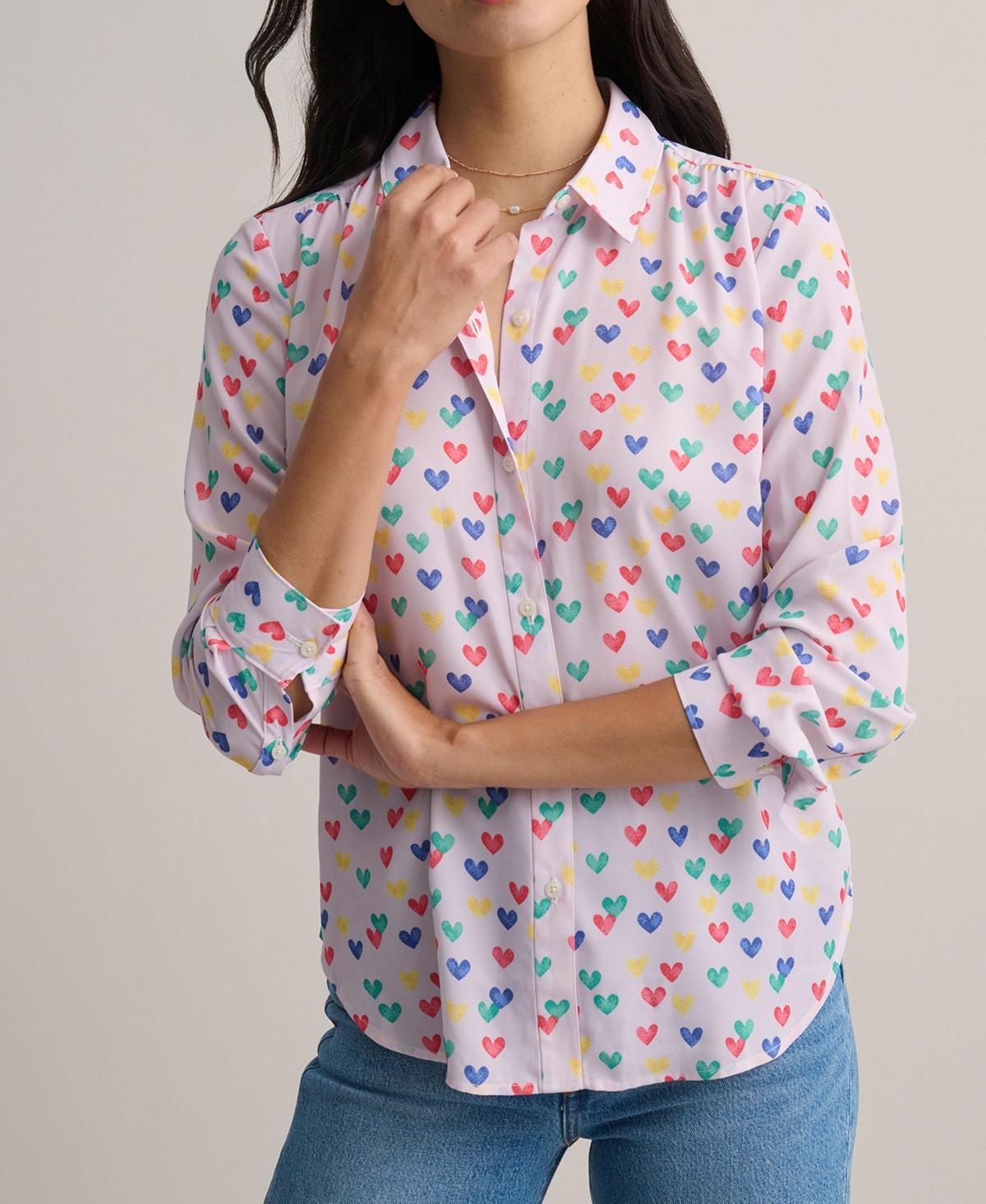 Women's Printed Hearts Natalie Shirt - Light purple