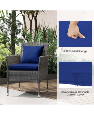 3 PCS Patio Furniture Set witn Cushioned Patio Chairs & Tempered Glass Coffee Table