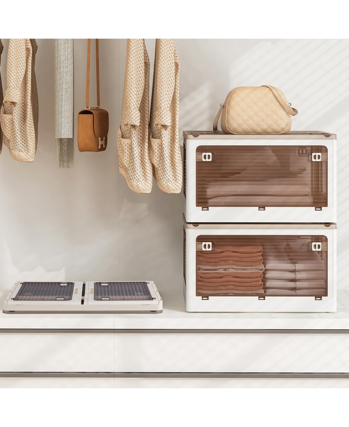 3-Pack Modular Stackable Storage Boxes with 5 Opening Ways – Lidded Bins for Clothes, Toys, Kitchen or Garage Use