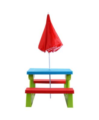 4 Seat Kids Picnic Table w/Umbrella Garden Yard