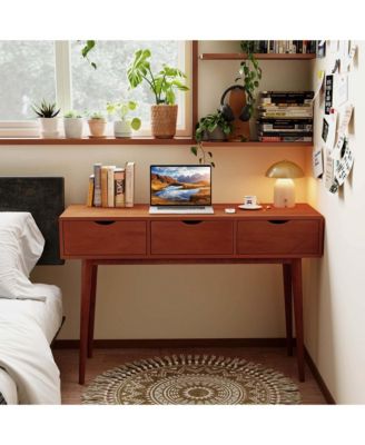 Writing Desk 48" Computer Desk Mid Century Modern Work Table with 3 Drawers