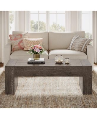 51-Inch Rectangular Coffee Table for Living Room, Farmhouse Accent Center Cocktail Table with Thickened Wooden Base, Easy Assembly,Grey