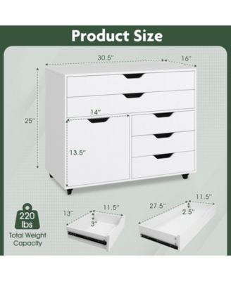 Vertical 5-Drawer Mobile Chest with Door and 5 Casters – Modern Storage Cabinet for Bedroom or Office