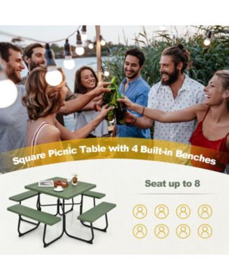 Outdoor Picnic Table with 4 Benches and Umbrella Hole