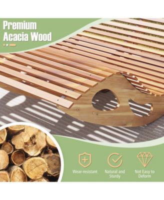 Slatted Acacia Wood 2-Seat Patio Rocker Sunbed with Ergonomic Curved Seat