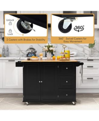 Kitchen Island Trolley Cart with Drop-Leaf Tabletop and Storage Cabinet – Space-Saving Rolling Cart for Cooking Prep