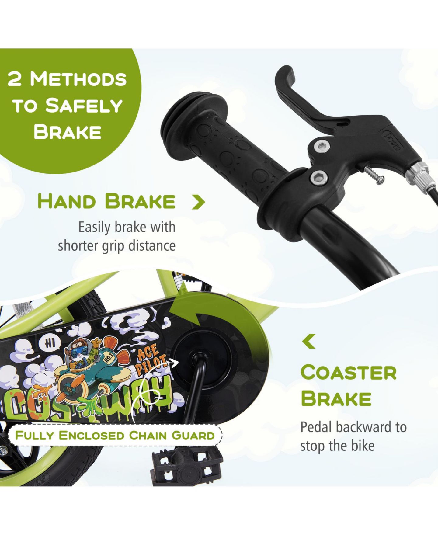 Детские игрушки HONGGE 16" Kids Bike Adjustable Detachable Training Wheels, Ages 4-8, цвет: Зелёный — фото 9